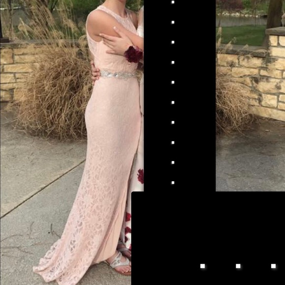 Light Pink Lace Prom Dress with Leg Slit - Picture 4 of 4